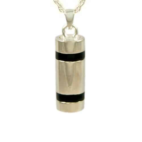 Item #C236CYBKSV-50 STERLING SILVER CYLINDER WITH BLACK STRIPED INLAY PENDANT